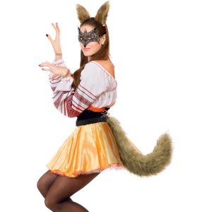 Tzf-Ensemble Queue Et Oreilles De Renard Loup Masque Dentelle, Longue Fausse Fourrure Queue Pince À Cheveux Oreille Et Masque Cosplay Costume Pour Halloween, Noël, Fête Costumée - Neuf