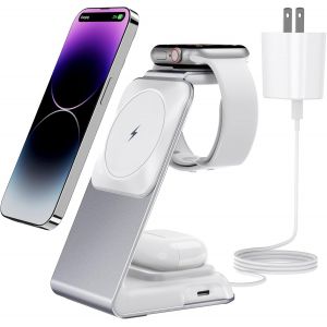 KALANKA-4 en 1 Station de Charge pour MagSafe,Magnétique Chargeur Induction sans Fil pour Apple Watch, Rapide pour iPhone 15/14/13/12 Pro Max, pour AirPods Pro/Pro Max/3/2/1(Adaptateur 30W Inclus) - Neuf