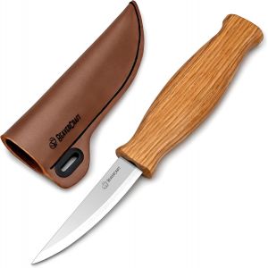 Teppd-Couteau Sloyd C4s 8cm Couteau Pour Sculpter Le Bois Sloyd Avec Fourreau En Cuir Pour Tailler Et D&eacute;grossir Pour D&eacute;butants Et Professionnels Acier &Agrave; Haute Teneur En Carbone Durable - Neuf