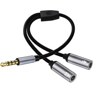 KALANKA-Adaptateur Splitter Audio 3.5mm, C&acirc;ble Y Jack St&eacute;r&eacute;o 3,5mm M&acirc;le vers Double 3,5mm Femelle pour Casque et Microphone, Compatible avec PS4, PC, Smartphones, Tablettes - Support TRS pour Microph - Neuf