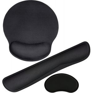 Kit De Repose Poignet Clavier, Tapis Souris Ergonomique Avec Repose Poignet Tapis Antid&eacute;rapant Tapis De Sourie Mousse M&eacute;moire Accessoires Bureau Pour Ordinateur, Portable (Noir) - Neuf