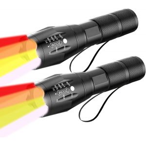 ERYI-Lampe De Poche Led 4 En 1 Avec Lumière Rouge, Jaune, Orange, Blanche, Rechargeable, Lampe De Poche Multifonction Avec Lampe De Poche Étanche À Distance Focale Réglable 4 Modes (2 Pack) - Neuf