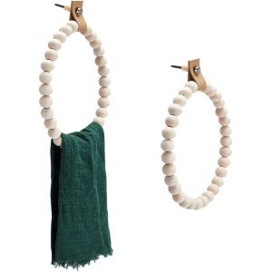 Eryi-2 Porte Serviettes Rustique Boho 17.5cm Fait À La Main En Perles De Bois Anneau Porte Serviettes Mural Boho Farmhouse Pour Salle De Bain Cuisine Décoration Murale Accessoires De Support - Neuf