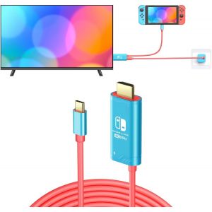 AER-Câble USB C vers HDMI 4K@60Hz Compatible avec Nintendo Switch NS/OLED/Steam Deck/ROG Ally, 2m, Dock Switch Portable Remplace Le Dock Original pour la Mise en Miroir de l'Écran TV, Bleu Bleu - Neuf