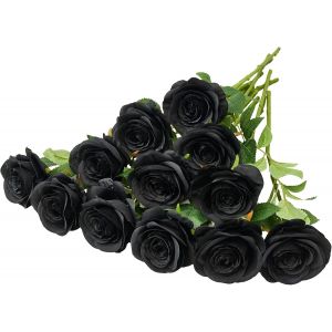 12 Pi&egrave;ces Rose Artificielle, 51 cm Fleurs Artificielles Deco, Rose Eternelle, R&eacute;alistes Fleur Sechees Decoration, Decoration Voiture Mariage, pour Mariage, Maison, Bouquets de Mari&eacute;e (Noir) - Neuf