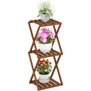 Ulteronixshop-TIOMAN Table D'Appoint Ext&eacute;rieure &Agrave; 3 Niveaux, &Eacute;tag&egrave;re Pliante Multifonctionnelle sans Outil, Support pour Plantes, Id&eacute;ale pour Terrasse, Jardin Ou V&eacute;randa, Couleur Naturelle. - Neuf
