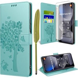ELVORIX-Coque pour Xiaomi Redmi Note 15 4G / 5G avec Verre Tremp&eacute;, &Eacute;tuis Rabat Folio Anti-Choc Protection Housse Cuir PU Portefeuille [Fermeture Magn&eacute;tique][Emplacements Cartes][Stand Feature] - Vert - Neuf