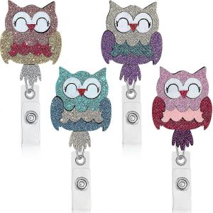 4 Pièces Coloré Hibou Porte-Badge Bling Bling Rétractable Id Badge Porte-Bobine - Neuf