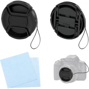 KAL-Lot De 2 Capuchons D'Objectif 49 Mm Avec Chiffon De Nettoyage Et Corde Pour Objectif Nikon Canon Sony Dslr Canon Ef-M 15-45 Mm F/3.5-6.3 Is Stm Et Autres Objectifs À Filetage 49 Mm - Neuf