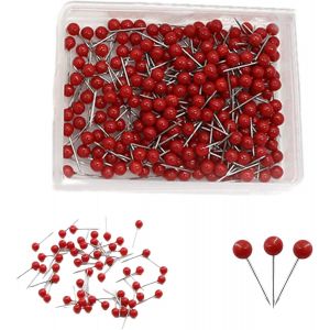 ChenQuanSarl-Lot De 200 Épingles Rouges À Tête Ronde - Pour Carte Du Monde - Petite Carte Rouge - Pour Carte Du Monde - Tête Ronde Métallique Avec Pointe En Acier Inoxydable - Neuf