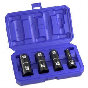 Douilles a Choc 1/2 WORKPRO, Jeu de 6 Douilles Flip en Acier Cr-Mo pour Jantes Aluminium, 17/19/21 mm, 3/4, 13/16, 7/8, Barre d'Extension 7.5 cm avec Coffret, Pour Ecrous de Roue en IN et CM - Neuf