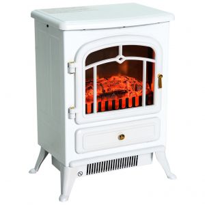 Chemin&eacute;e &eacute;lectrique po&ecirc;le style r&eacute;tro thermostat 950-1850 W blanc - Neuf