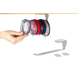 Organisateur De Couvercles De Gobelets &Agrave; Fixer Sous Un Meuble, Avec Crochet Auto-Adh&eacute;sif - Argent - Neuf