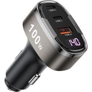 Sjzg-Adaptateur De Chargeur De Voiture Usb C 100 W Allume-Cigare Adaptateur Chargeur Usb 12 V Prise Usb Avec Voltm&egrave;tre, Charge Rapide De T&eacute;l&eacute;phone De Voiture Multi-Ports Pour Iphone 16 Pro Max Plus 1 - Neuf
