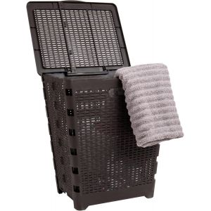CHECARZHN--NO1-Panier À Linge Pliable De 61 L, Panier À Vêtements, Couvercle, Design En Osier, Plastique, 45,7 X 36,8 X 54,2 Cm (L X L X H), Marron - Neuf