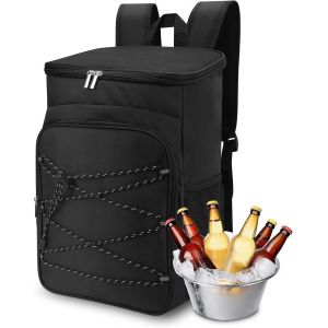 CHECARZHN--NO1-Sac À Dos Isolé En Tissu Oxford, Sac À Dos Isotherme Noir De Grande Capacité Résistant À L'Eau Et Aux Fuites Avec Poches Latérales Pour Le Camping 29X19X42Cm - Neuf