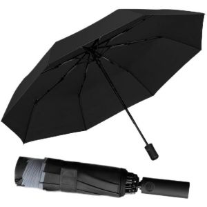 Parapluie Anti-Temp&ecirc;te Extra Stable Avec 20 Nervures Pliage Invers&eacute; Petit Parapluie Compact Parapluie Invers&eacute; Femme De Poche Parapluie Solide Ouverture Fermeture Automatique Noir - Neuf