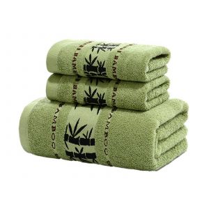 Ensemble De Serviettes En Fibre De Bambou - 2 Serviettes Pour Les Mains Et 1 Serviette De Bain, Couleur Verte - Neuf