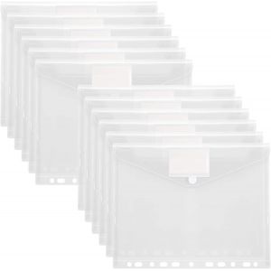 12PCS A4 cartable sac à main en plastique A4 11 trous cartable enveloppe transparente A4 lettre taille étanche polyéthylène enveloppe dossier pour Bureau et fournitures scolaires de bureau - Neuf
