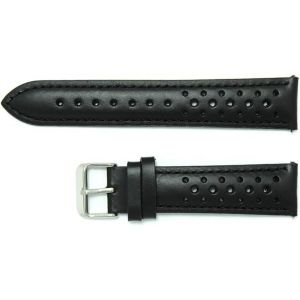 Eryi-Bracelet De Montre En Cuir Noir 18 Mm 19 Mm 20 Mm 21 Mm Ajouré Respirant Vintage Et Sportif Pour Homme Rembourré Avec Boucle Argent Brillant - Neuf