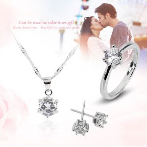 Ensemble De Bijoux En Zircon Pour Femmes, Collier, Boucles D'oreilles, Clous D'oreilles Et Bague En Alliage, 17# - Neuf