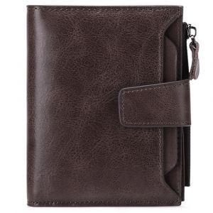 Portefeuille pour homme en cuir véritable couleur café, porte-monnaie avec blocage RFID, 18 emplacements pour cartes de crédit, 2 compartiments pour billets et porte-carte d'identité amovible. - Neuf