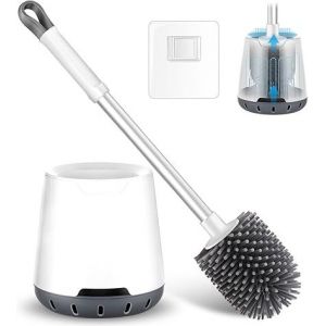 Brosse WC et support, brosses WC en silicone au design moderne avec manche en acier inoxydable et support à séchage rapide, ensemble brosses WC et supports pour une salle de bain hygiénique - Neuf