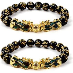 Eryi-Bracelet Chinois Pi Xiu Feng Shui Bracelet De Perles Noir Obsidienne Pixiu Bracelet Avec ?il De Tigre Et Double Pixiu Porte-Bonheur Courageux Troupes Charms Bijoux Pour La Chance Et La - Neuf