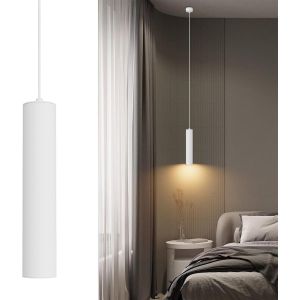 Gu10 Cylinder Ceiling Light, Modern Pendant Light With 5 W 470 Lumen Bulb, Led Pendant Lamp For Living Room, Bedroom, Kitchen, Bedside Table, Warm White, 3000 K, 30 Cm, White - Neuf