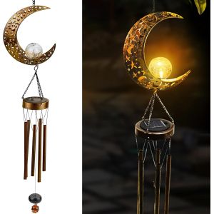 Mevronisshop-Carillons &Eacute;oliens Solaires &Agrave; Led, Carillons &Eacute;oliens Suspendus En M&eacute;tal Veilleuses Lunaires Ext&eacute;rieures Pour Jardin, Terrasse, Balcon, Cour - Neuf