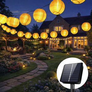 Kalanka-Guirlande Lumineuse Solaire D'ext&eacute;rieur - 6 M - 20 Led - 8 Modes - R&eacute;sistante Aux Intemp&eacute;ries - Pour Jardin, Balcon, Terrasse, Mariage - Blanc Chaud - Neuf