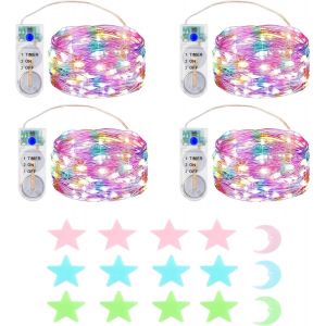 KAL-4X2M 20 Led Mini Guirlande Lumineuse Intérieur Extérieur Avec Batterie De Minuterie Pour Fête Mariage Noël Éclairage Décor, Avec Étoiles Fluorescent Stickers Muraux - Neuf