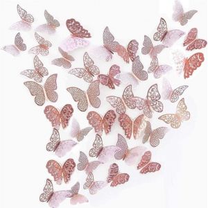 Eryi-Papillons Decoration 3d Papillon Stickers Pour Stickers Muraux Maison Salon Chambre D¿Enfants/Filles Décor De Fête Decoratifs Mariage (36 Pcs Rose Rouge) - Neuf