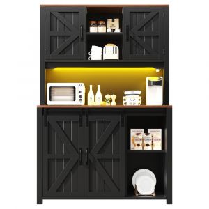 Meubles de cuisine (115 &times; 40 &times; 174,7 cm), buffets hauts, buffets, meubles de cuisine avec portes coulissantes et &eacute;clairage LED,noir - Neuf