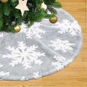 Jupe de sapin de No&euml;l grise et blanche &agrave; flocons de neige, mini jupe de sapin duveteuse double &eacute;paisseur pour les f&ecirc;tes de fin d'ann&eacute;e &agrave; la maison. - Neuf