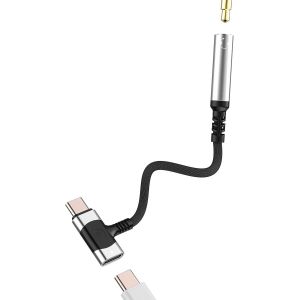 TRAHOO-Adaptateur USB C vers Jack 3.5mm &Eacute;couteurs (2 en 1) Type C Chargeur C&acirc;ble pour iPhone 16 15 Pro Max pour Apple Audio Auxiliaire pour iPad Compatible pour Samsung Connecteur Microphone Voiture - Neuf