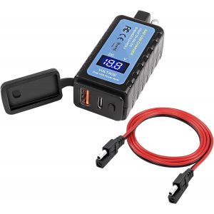 KALANKA-Chargeur USB SAE vers type C PD/USB 3.0 pour t&eacute;l&eacute;phone de moto - C&acirc;ble d'extension avec volt&eacute;m&egrave;tre, interrupteur marche/arr&ecirc;t et &eacute;tanche - Pour t&eacute;l&eacute;phone, tablette, GPS, etc. - 1,2 m - Neuf