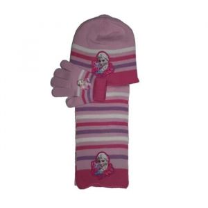 Ensemble Bonnet Gants Écharpe La Reine Des Neiges Rose - Neuf