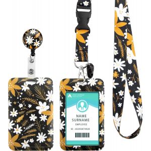 KALANKA-Porte Badge Cordon Tour de Cou avec Porte-cartes,Lanyard Strap Neck avec Swivel Lobster Clasp -pour Porte Badges d'Identification,Clés,Caméra,Téléphone Portable¿White Flowers¿ - Neuf