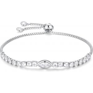 Bracelet En Argent Pour Femme, Bracelet Tennis En Zircone Cubique 5a, Bijoux 925, Bracelet R&eacute;glable, Cadeau D'anniversaire Pour Elle, Avec Bo&icirc;te, Forme De Coeur, Rectangle, Forme De Diamant - Neuf