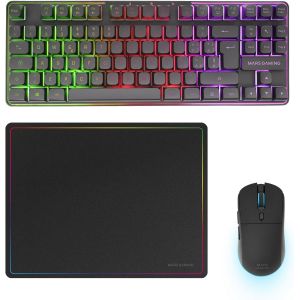 MCPWTKL,Combo Gaming sans Fil,Technologie DualPro Link 2.4GPRO,Clavier TKL FRGB Rainbow + Souris RGB 3200DPI avec Switches HUANO + Tapis Antid&eacute;rapant 360x260mm,Noir,Italien - Neuf