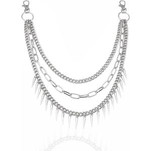 TRAHOO-Chaine Pantalon, Cha&icirc;ne de Jean Triple Chains pour Porte Monnaie Cha&icirc;nes avec Crochets, Sac D&eacute;coratif, Cha&icirc;ne en M&eacute;tal, Porte-cl&eacute;s Portefeuille Argent&eacute; (XL) - Neuf