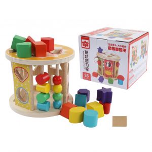 Bloc de formes en bois 13 trous, jouet educatif colore pour enfants, avec roue de puzzle pour garcons et filles - Neuf