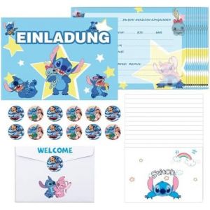 TRAHOO-Lot de 12 cartes d'invitation pour anniversaire d'enfant - En allemand - Avec enveloppes et autocollants ronds - Pour garçons, filles, adolescents - Neuf