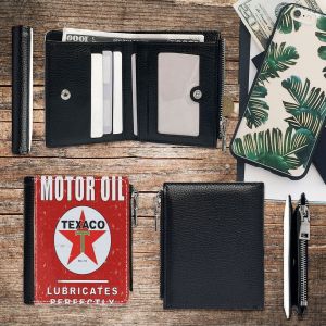 Portefeuille Huile moteur Texaco Vintage_5456 Compact en Simili-Cuir PU Porte-Cartes avec Fermeture Éclair Multi-Poches Unisexe Homme/Femme/Ad - Neuf