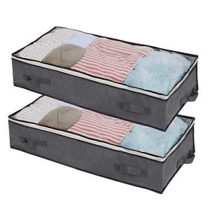 Paquet de 2 sacs de rangement sous le lit de 100L avec 4 poignées et 2 fermetures éclair robustes,couvertures,vêtements,couettes,sacs de rangement pliables avec fenêtre transparente (Taille : - Neuf