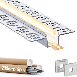 Profilé Aluminium Led Encastrable 2 M X 6 (12 Mètres Au Total), Led Rail Avec Diffuseur Pour Bandes Jusqu`À 12 Mm U2013 Dimensions 55,5 X 14,9 Mm - Neuf