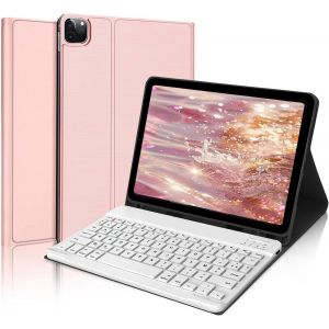 Clavier pour iPad Air 11"" 2024/2025 (M2/M3)/ Air 5&egrave;me/4&egrave;me g&eacute;n&eacute;ration 10.9"", Coque Clavier pour iPad Pro 11"" 4/3/2/1 Gen, Clavier Fran&ccedil;ais AZERTY Magn&eacute;tique D&eacute;tachable Bluetooth, Or Rose - Neuf