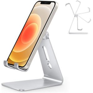 Kalanka-Support Téléphone, Support Téléphone Bureau Multi-Angles Réglable, Support Téléphone Portable En Aluminium Compatible Avec Iphone 13 Pro/13/12 Pro Max/12/11 Pro/Xr, Samsung S20/S10/S9, Argent - Neuf