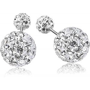 Chenquansarl-Boucles D'oreilles Double Boule Disco Ronde En Argent 925 Et Cristal Boule &Eacute;l&eacute;gante Avec Cristaux Bijoux Modernes Et &Eacute;l&eacute;gants Avec Zircons Cubiques Cadeau No&euml;l Anniversaire Femme - Neuf